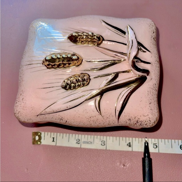 Vintage Signed Geo Z Lefton 1956 Pink & Gold Wheat Trinket & Dish Set - Picture 7 of 12